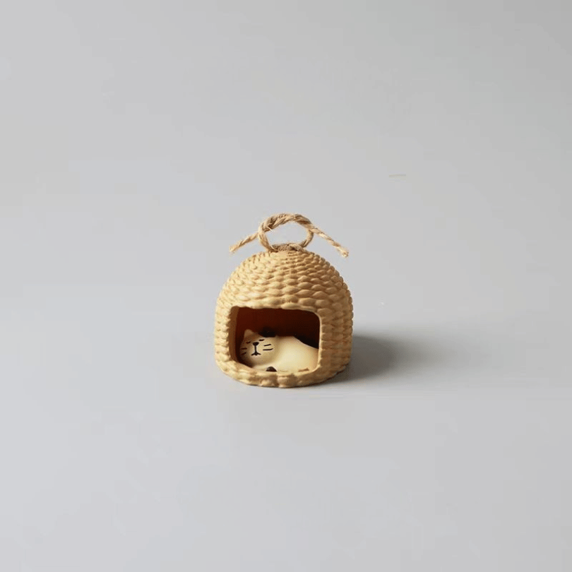 Miniature Kitten Sleeping in Cozy Cat Nest Figurine