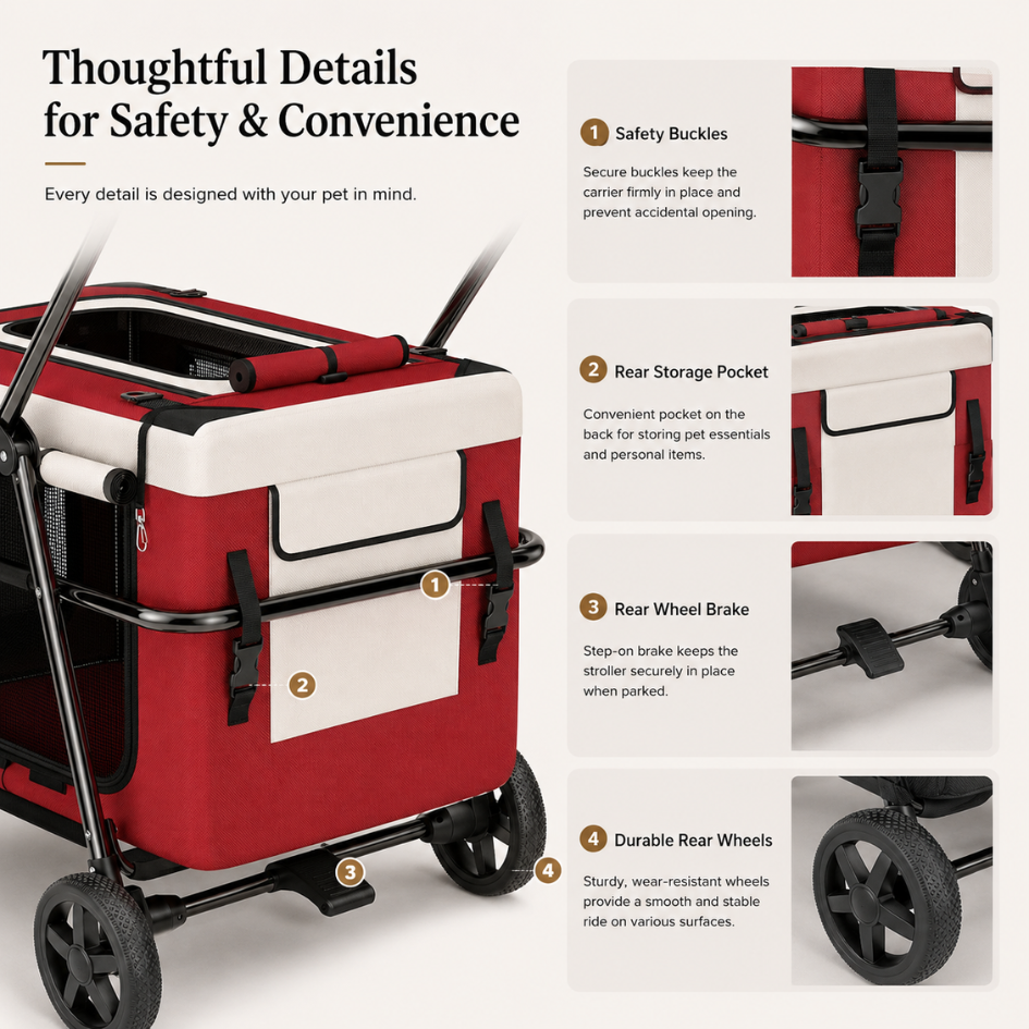 2-in-1 Dog Stroller with Detachable Carrier
