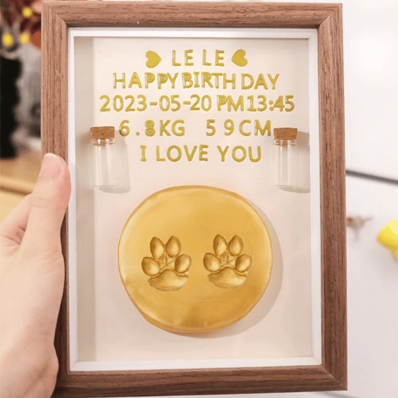 Cat & Dog Paw Print Keepsake Frame – Pet Paw Impression Memorial Photo Frame