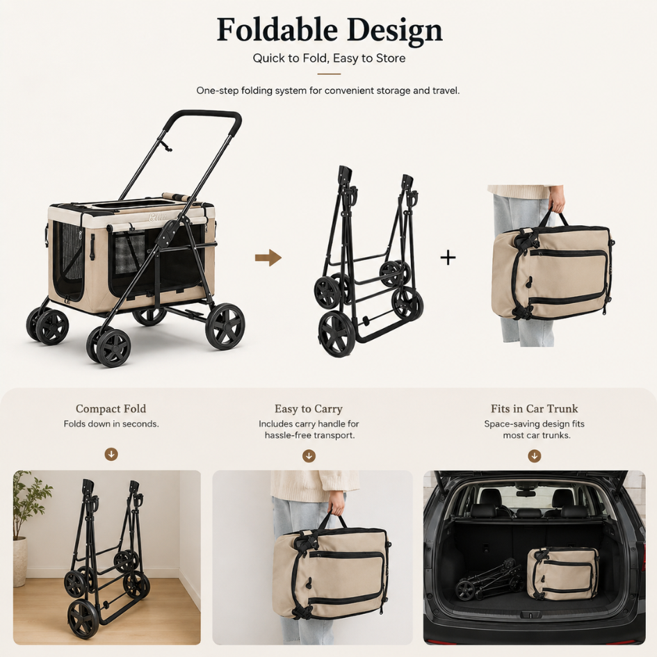 2-in-1 Dog Stroller with Detachable Carrier