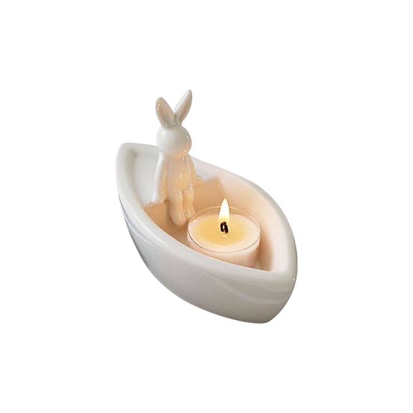 Ceramic Rabbit Boat Candle Holder