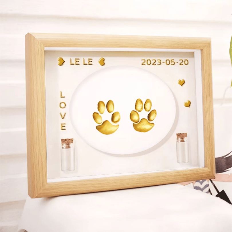 Cat & Dog Paw Print Keepsake Frame – Pet Paw Impression Memorial Photo Frame
