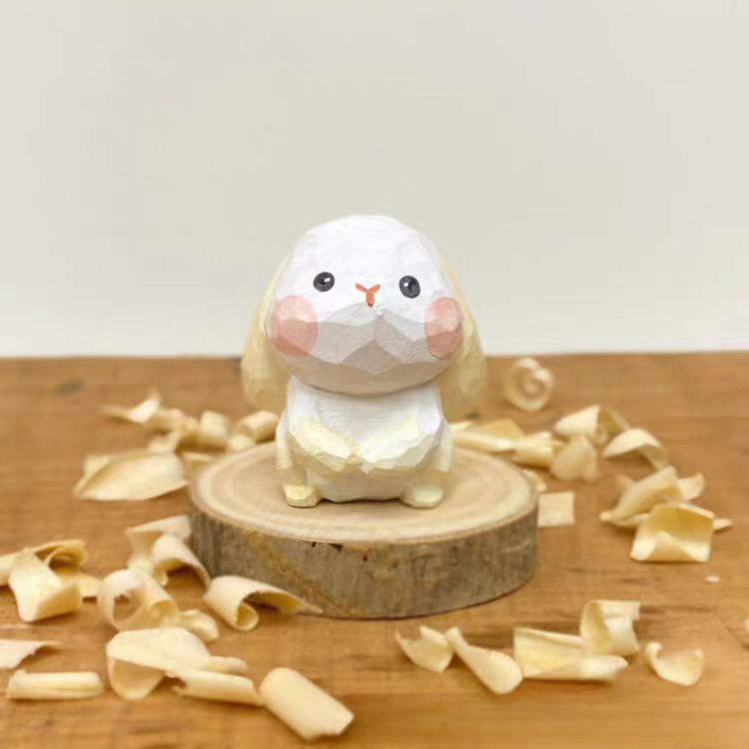 Hand-Carved Wooden Rabbit Ornament