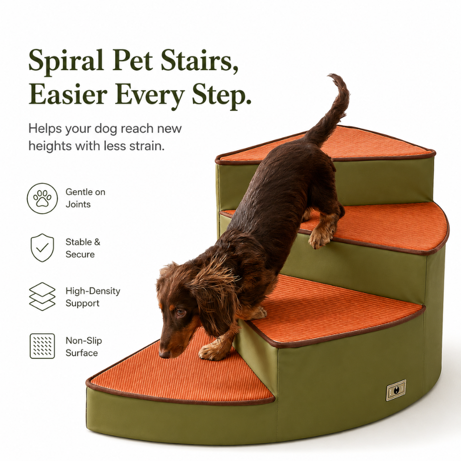 Curved Foam Dog Steps for Senior & Small Dogs - Bed and Sofa Access