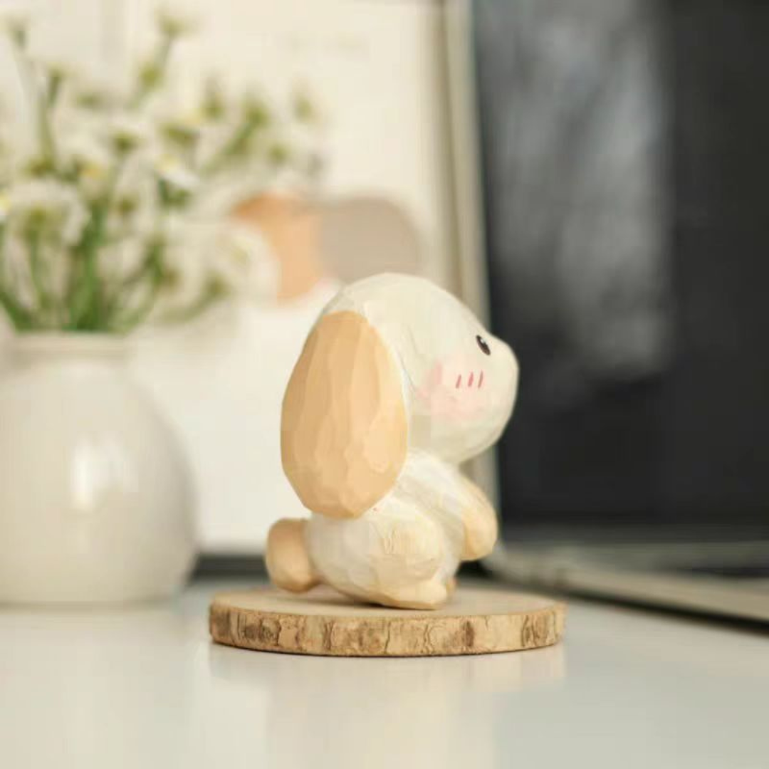 Hand-Carved Wooden Rabbit Ornament