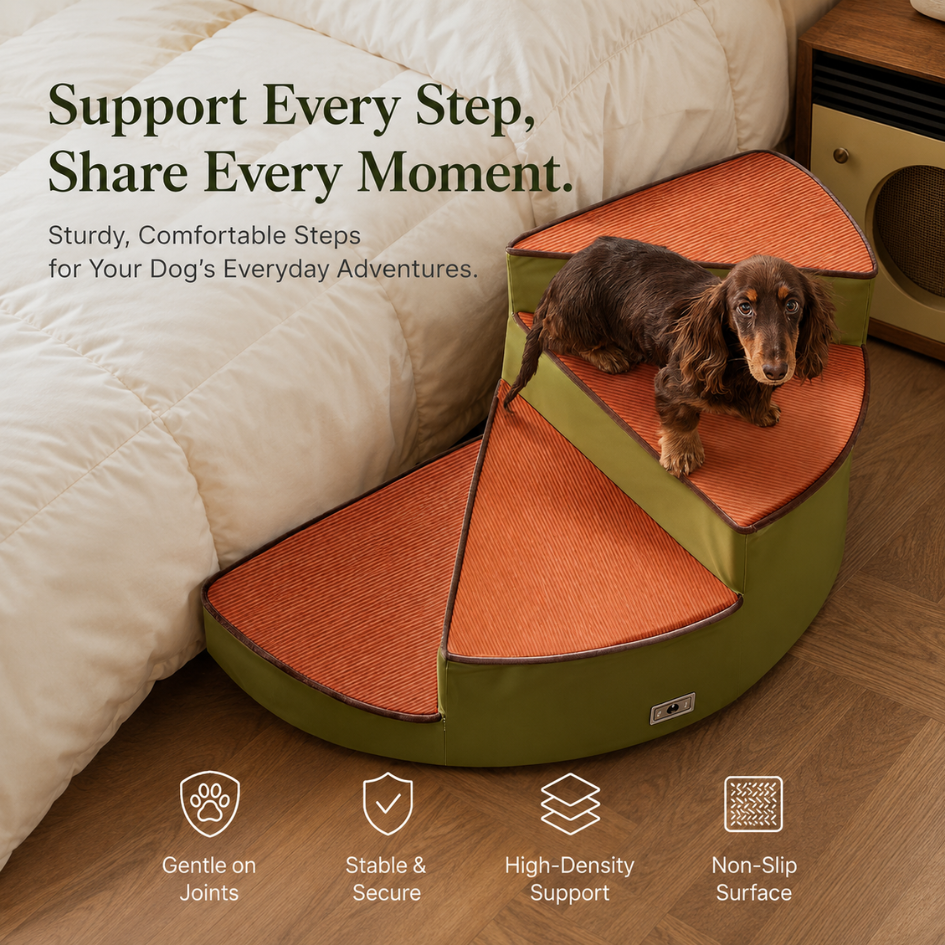 Curved Foam Dog Steps for Senior & Small Dogs - Bed and Sofa Access