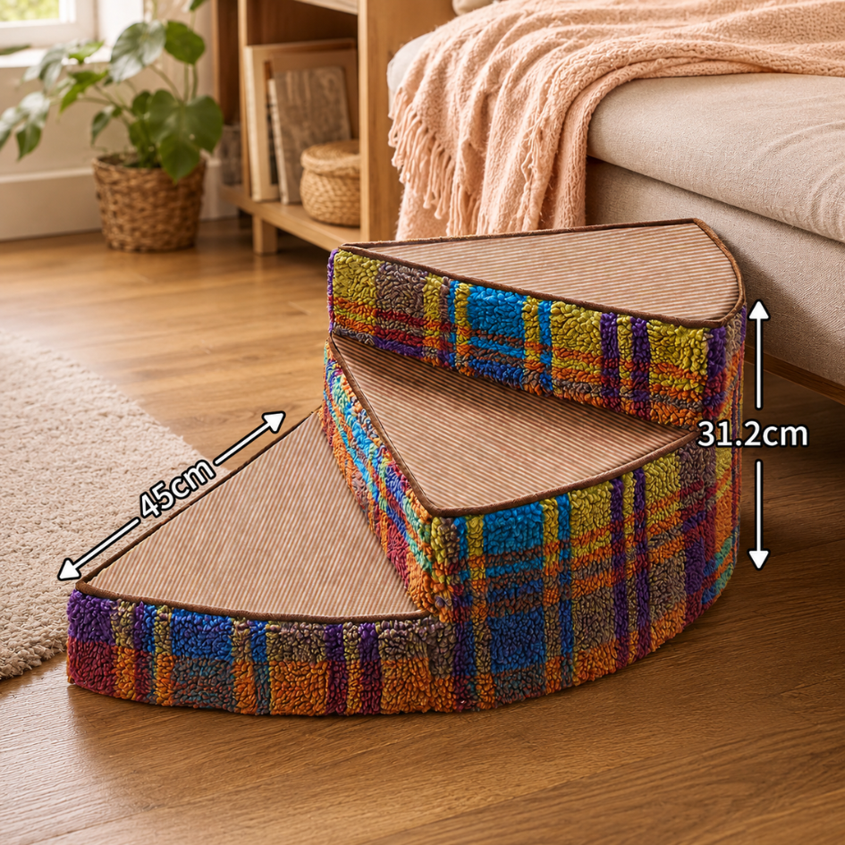 Curved Foam Dog Steps for Senior & Small Dogs - Bed and Sofa Access