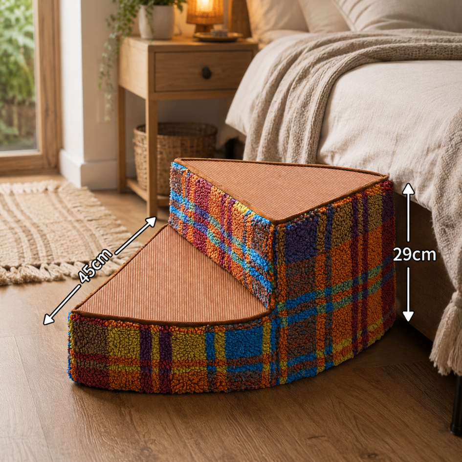 Curved Foam Dog Steps for Senior & Small Dogs - Bed and Sofa Access