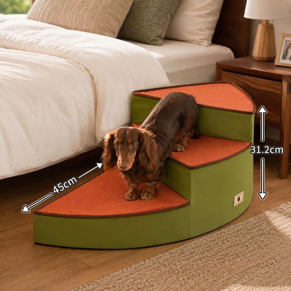 Curved Foam Dog Steps for Senior & Small Dogs - Bed and Sofa Access