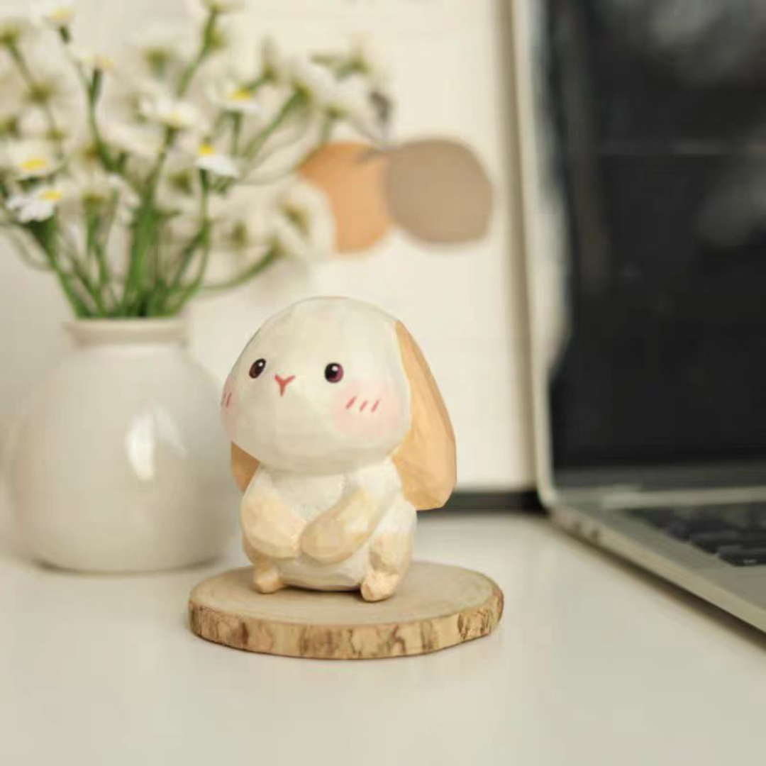 Hand-Carved Wooden Rabbit Ornament
