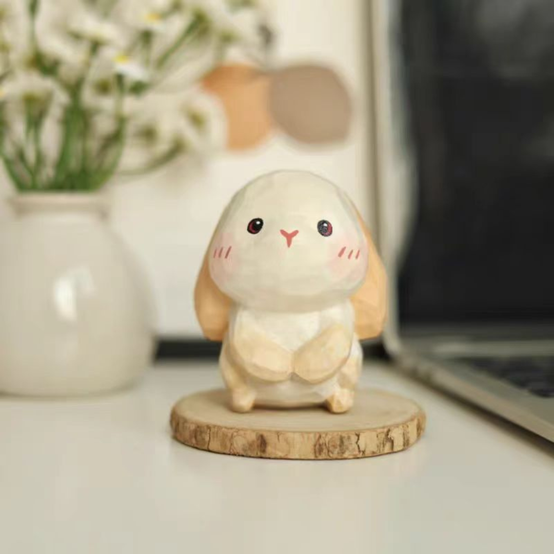 Hand-Carved Wooden Rabbit Ornament
