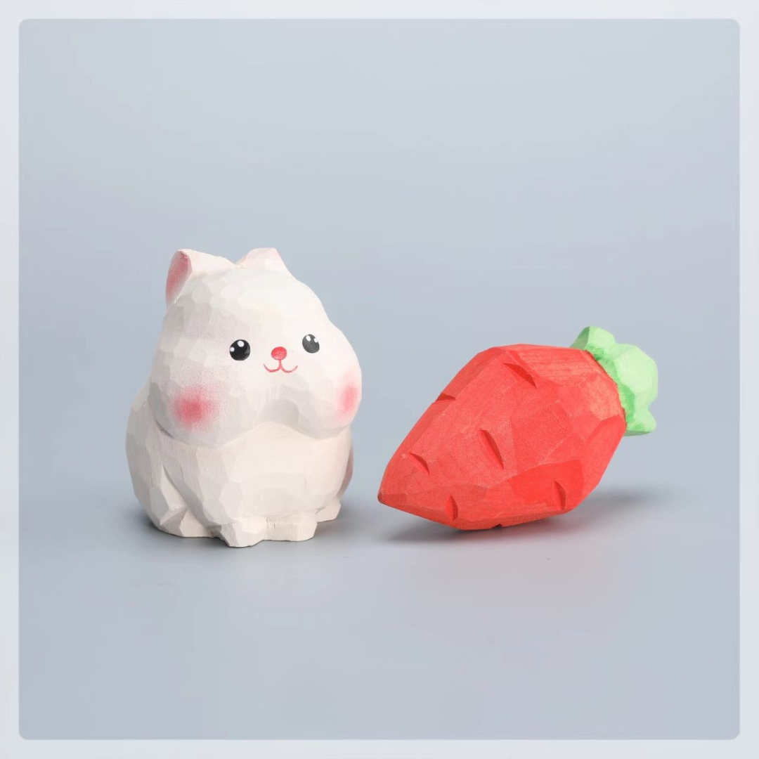 Hand-Carved Wooden Rabbit Ornament