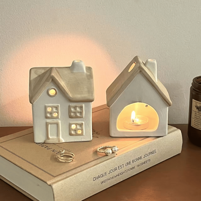 Cute Ceramic House Candle Stand Ornament Matte texture