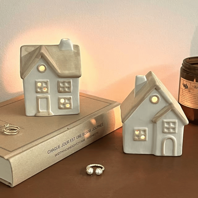 Cute Ceramic House Candle Stand Ornament Matte texture