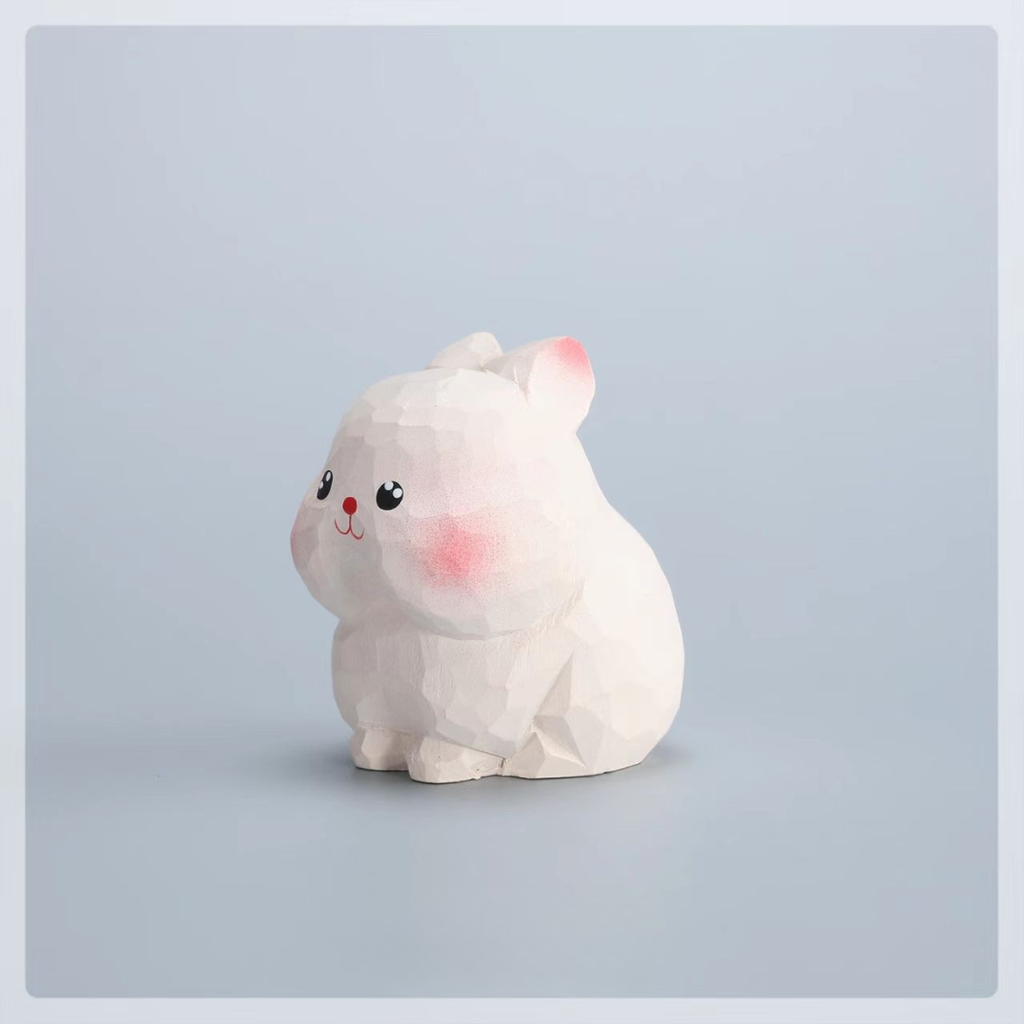 Hand-Carved Wooden Rabbit Ornament